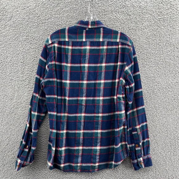 J Crew Mens Long Sleeve Button Up Plaid Flannel Shirt Medium Slim Fit Blue Green - Picture 2 of 8